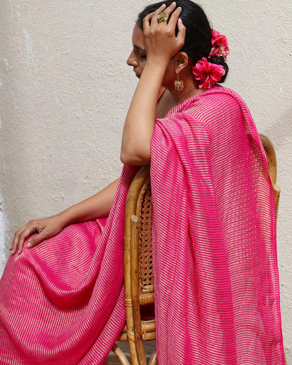 Opal Handwoven Linen Zari Saree - TOG