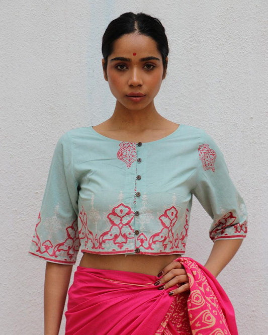 From Eden Handblock Printed Cotton Crop Top Blouse