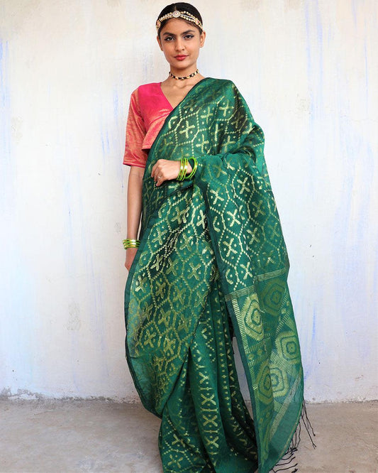 Jhansi Handwoven Jamdani Saree-Shringaar