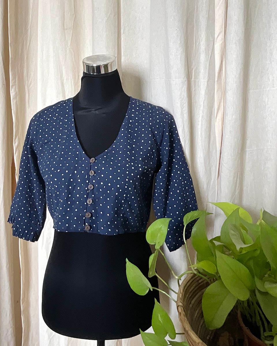 Blue HandBlock Printed Cotton Blouse - Love Despite