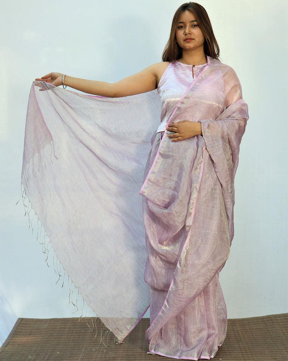 Surmayi Handwoven Linen Saree- Melting Moon