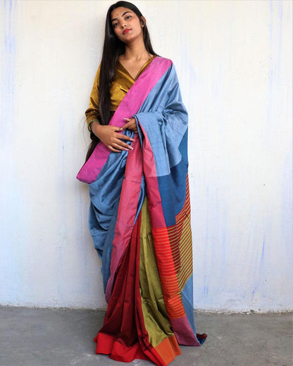 Satrang Handwoven Pure Cotton Viscose Saree - Holi