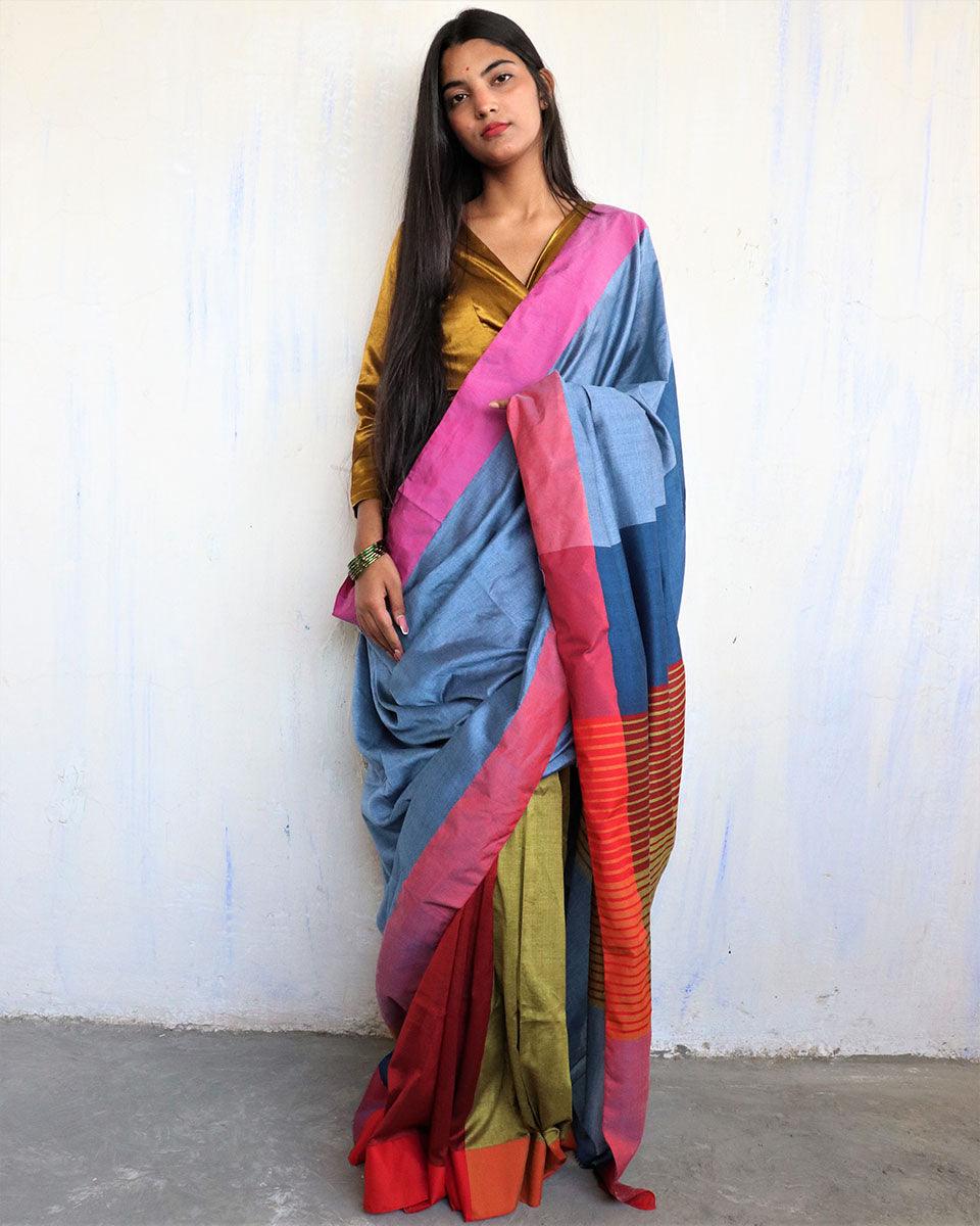 Satrang Handwoven Pure Cotton Viscose Saree - Holi