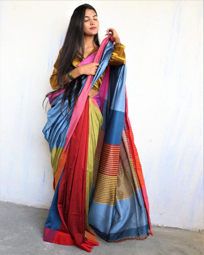 Satrang Handwoven Pure Cotton Viscose Saree - Holi