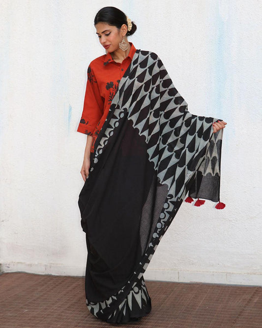 Barkha Blockprinted Cotton Saree - NOMAD