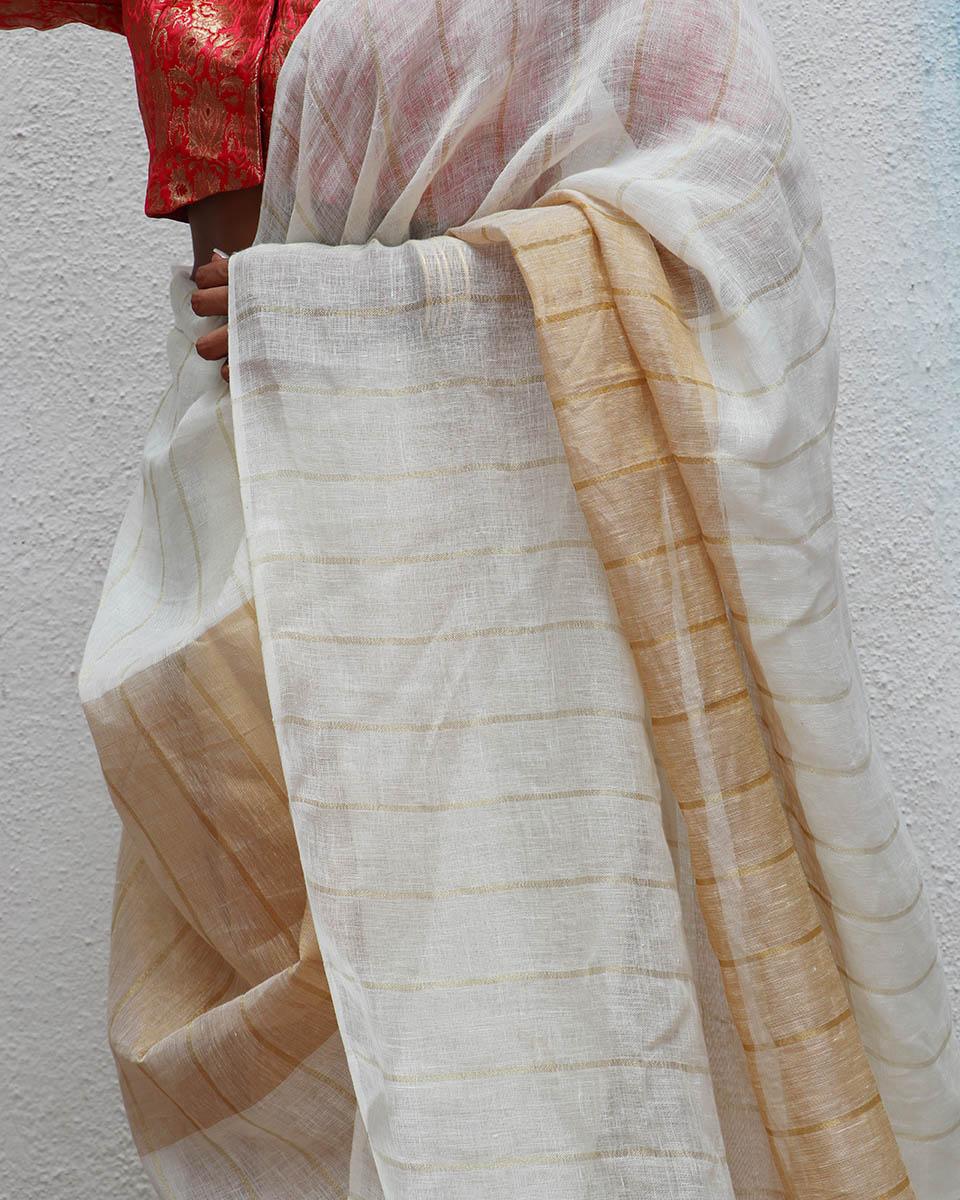 Udaya Handwoven Linen Zari Saree - Onam