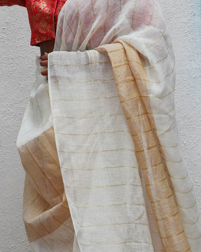 Udaya Handwoven Linen Zari Saree - Onam