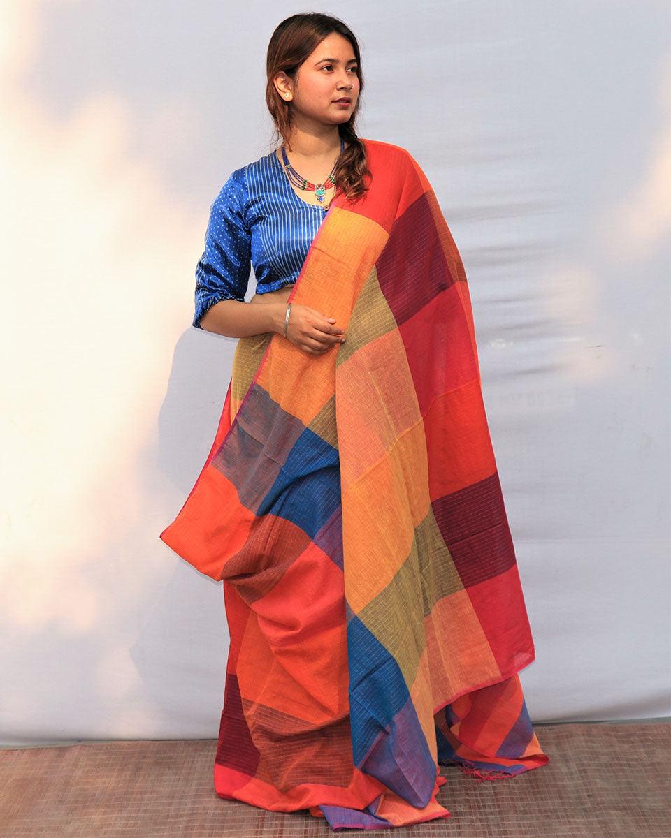 Rainbow Razzle Hand-Dyed Handwoven Cotton Saree