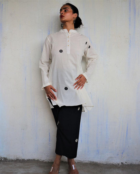 Monochrome Pure Cotton Block Printed Kurta Set-Mono