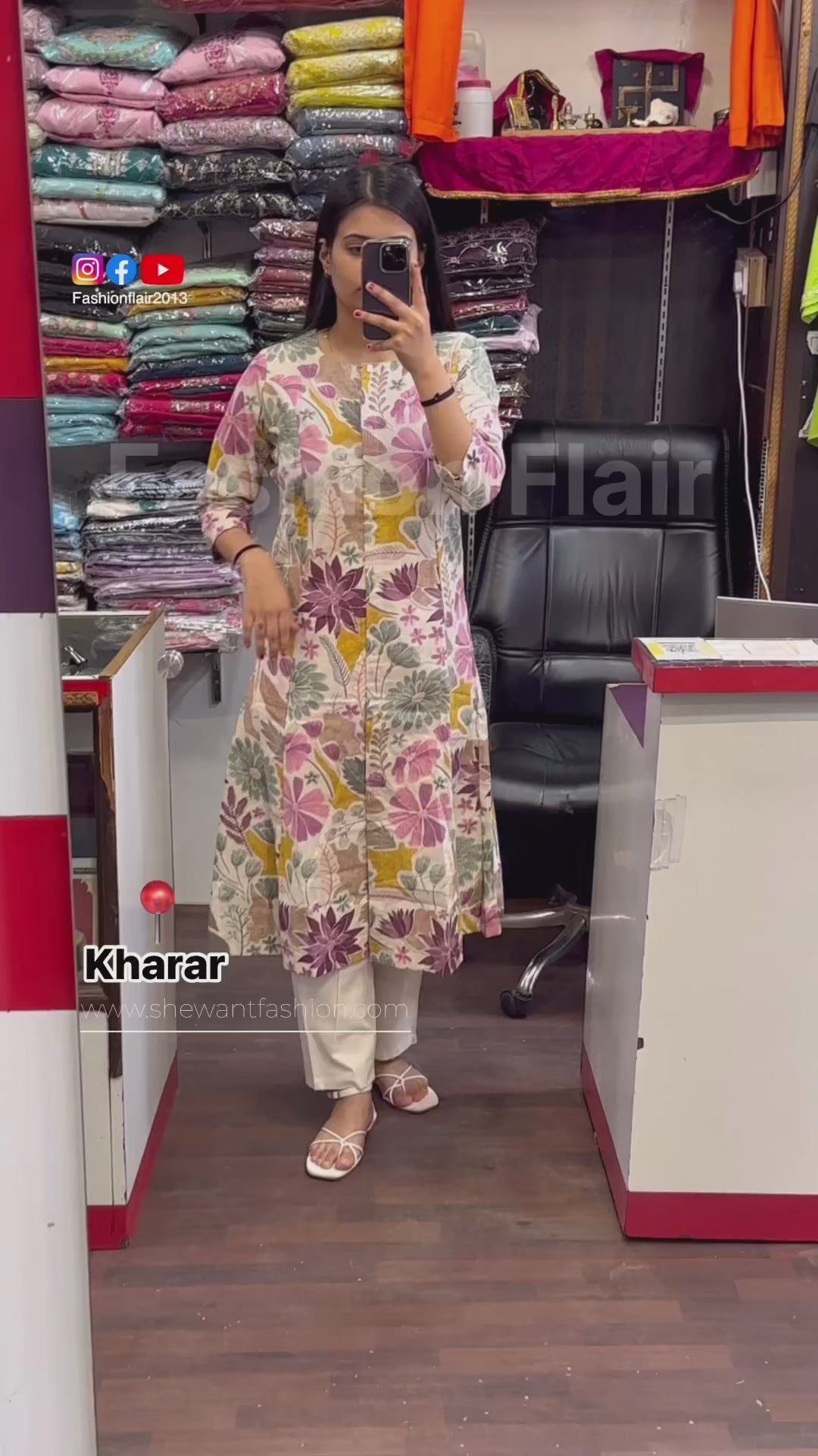 A Line Floral Printed Khadi Cotton Kurti Pant 2Pc Set