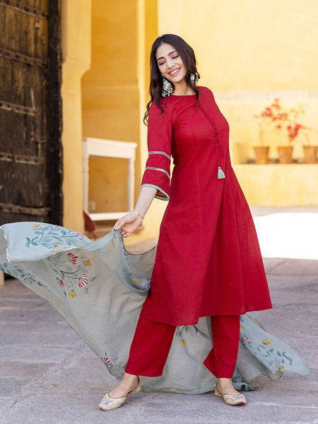 Crimson Handpainted Suit Set
