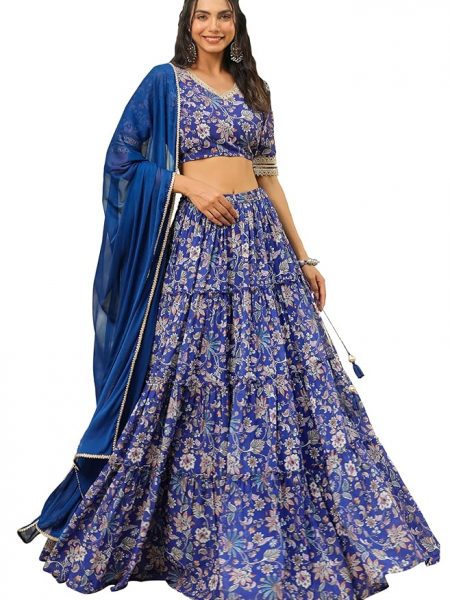 Janasya Indian Women's Flowy Printed Flared Festive Wedding Lehenga Choli with Ready to wear Stitched Blouse