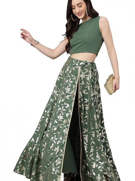 Janasya Indian Women's Green Lehenga Choli Flared Festive Wedding Lehenga Choli with Ready to wear Stitched Blouse