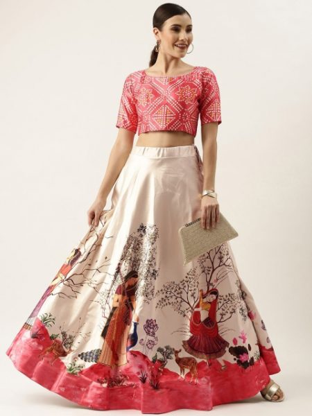 Kaizen TEXO FAB Floral Printed Semi-Stitched Lehenga & Unstitched Blouse