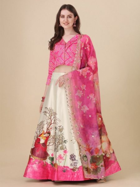 Kaizen TEXO FAB Floral Printed Semi-Stitched Lehenga & Unstitched Blouse With Dupatta