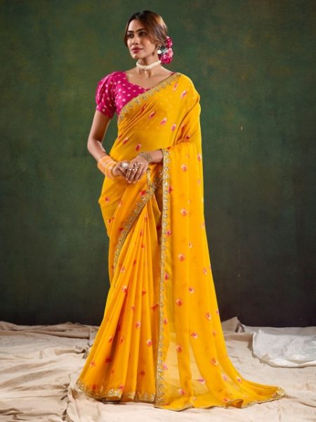 LeeliPeeri Designer Bandhani Embroidered Poly Chiffon Saree