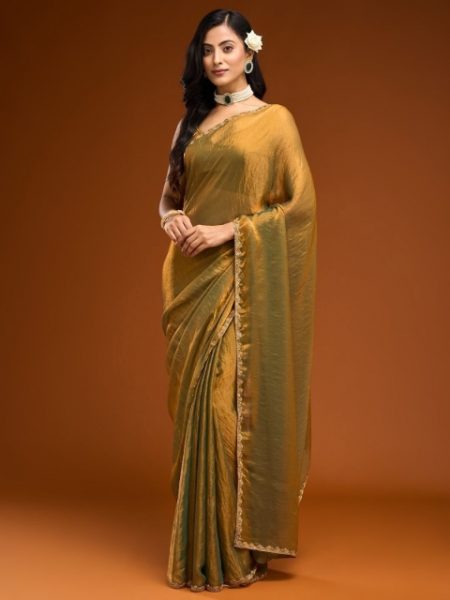 LeeliPeeri Designer Beads and Stones Satin Designer Saree