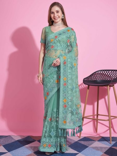 LeeliPeeri Designer Embellished Beads and Stones Net Saree