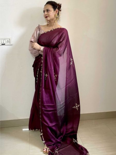 LeeliPeeri Designer Embellished Beads and Stones Silk Blend Saree