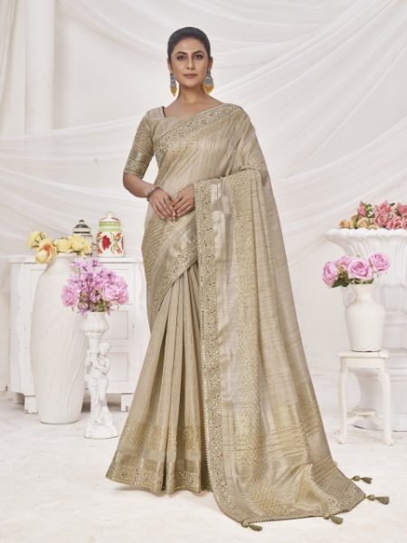 LeeliPeeri Designer Embellished Embroidered Linen Blend Designer Saree