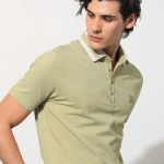 RARE RABBIT Men Divide Polo Collar Slim Fit Cotton T-Shirt