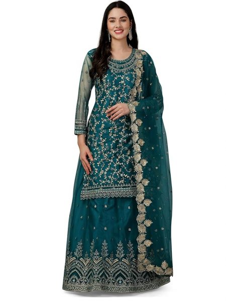 TRENDMALLS Women's Mono Net Kurta Lehenga Suit Set Indian Pakistani Ethnic Wear