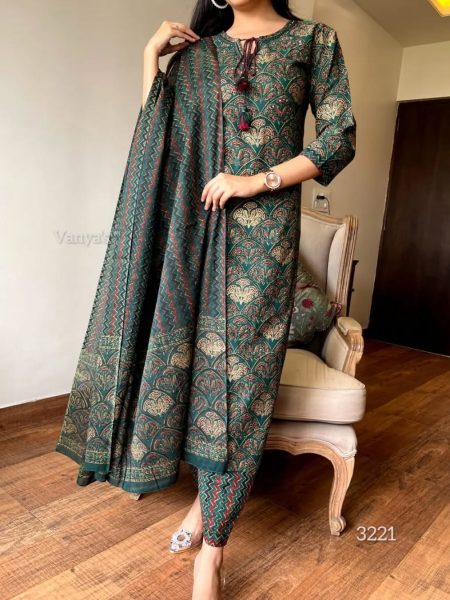 Graceful Ajrak Print Three-Piece Suit Set